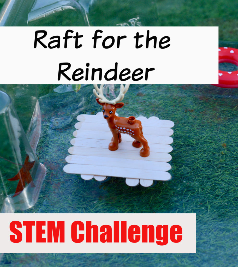 Reindeer STEM Challenge. Easy Christmas reindeer themed activity for kids! Save a little reindeer by designing, building and testing rafts #ChristmasSTEM #ChristmasScience #Scienceforkids