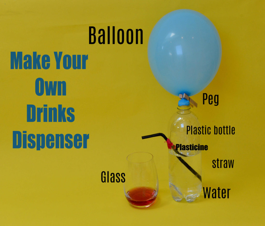 drinks dispenser made from a plastic bottle, balloon and straw
