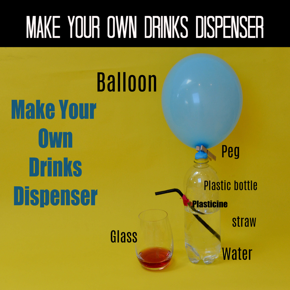 Make your own DIY drinks dispenser using a plastic bottle, balloon and straw. Great for an air pressure demonstration