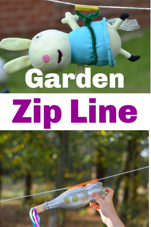 Make a fun garden zip line with teddies, small figures or even with a bottle rocket! Make harnesses and test different materials for the zip line to investigate the effect of friction on the speed of descent #friction #frictionexperiments #scienceforkids #coolscience #toddleractivities