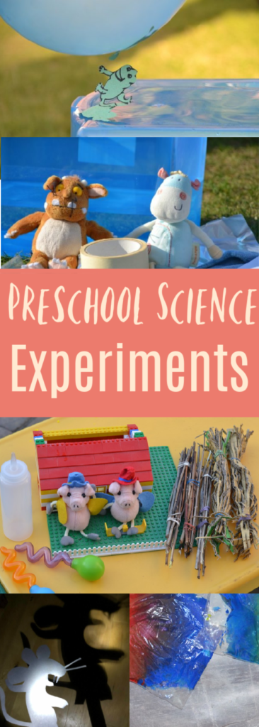 Collection of fun preschool science experiments and activities. Includes jumping static electricity frogs, painting on ice, Gruffalo shadow puppets and fairy tale science experiments #preschoolscience #preschoolexperiments #PreschoolSTEM #preschoolSTEAM