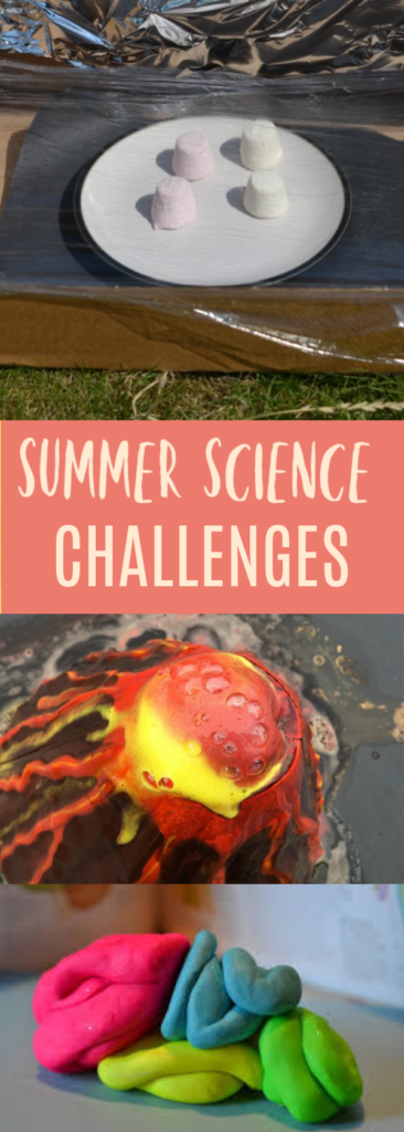 Easy summer science challenges for kids. Make a solar oven, a model brain, find rainbows in bubbles, make a lava lamp, an outdoor kitchen and lots more fun summer science challenges #scienceforkids #summerscience #sciencechallenges #STEMChallenges