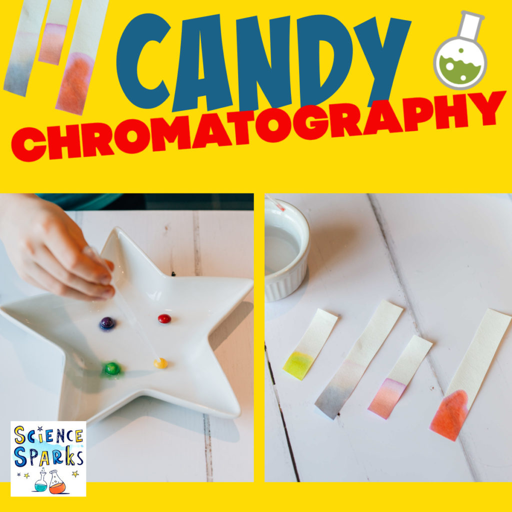 Candy chromatography experiment using skittles and filter paper.