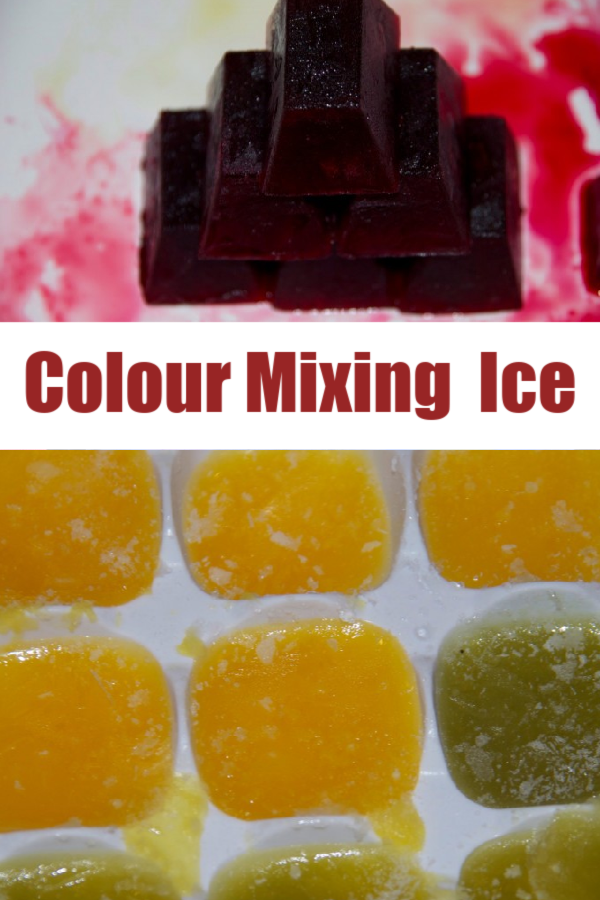 Easy colour mixing ice experiment for kids. Freeze juice into ice cubes and mix different coloured drinks #scienceforkids #icescience #easyscienceforkids
