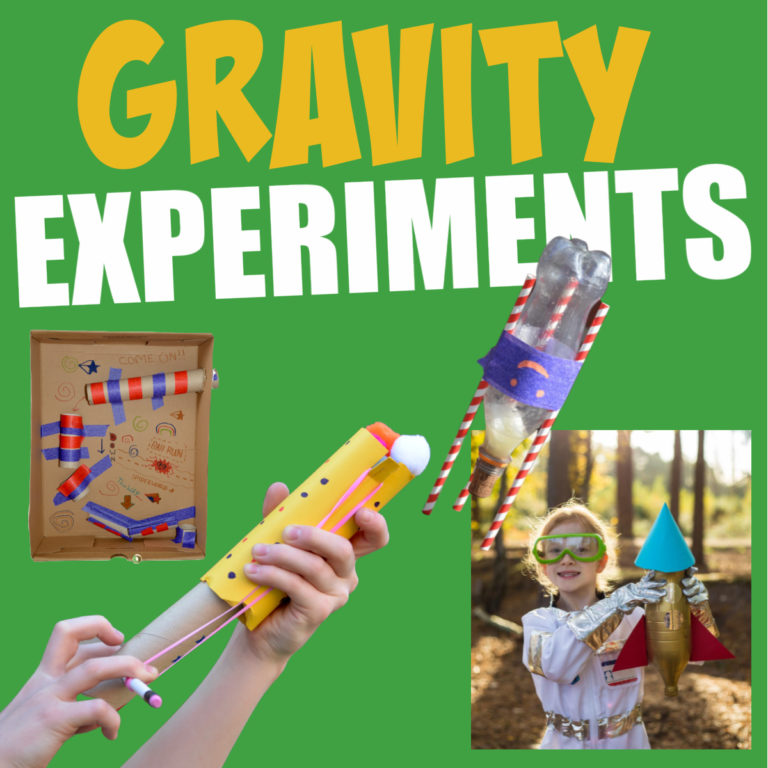 image of a bottle rocket, sling shot and other gravity experiments for kids