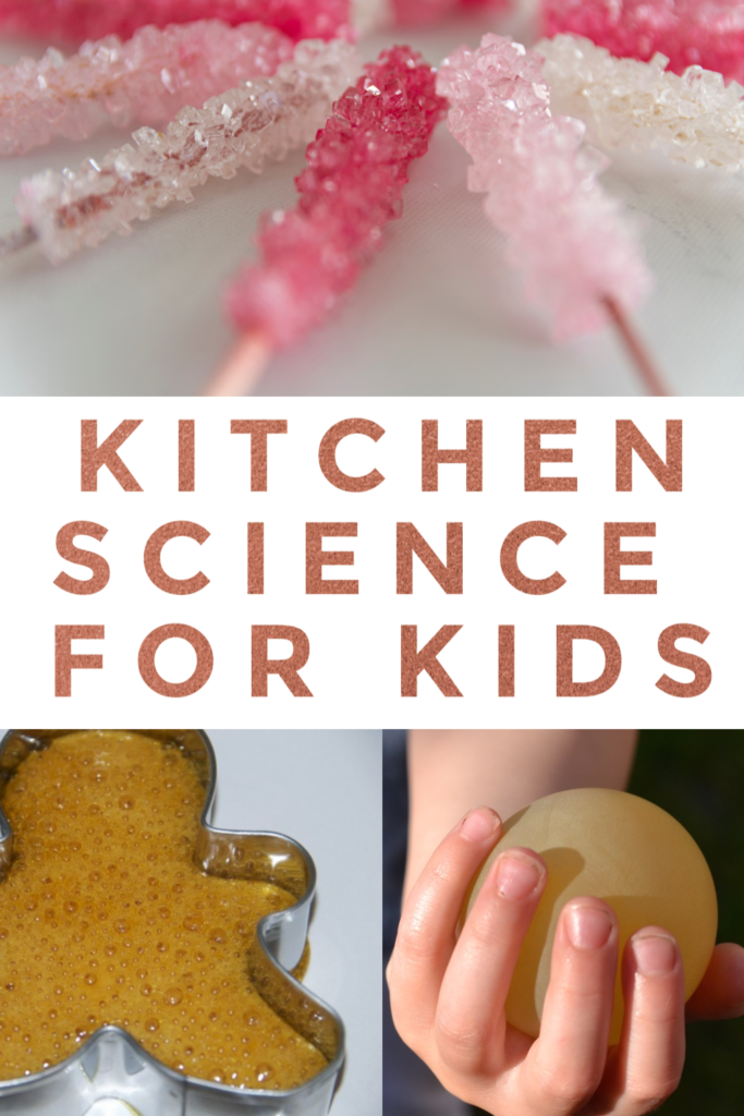 Kitchen Science Experiments for kids - make sugar lollies, removed the shell from an egg, blow up a balloon with baking soda #coolscienceforkids #scienceforkids #kitchenscienceforkids