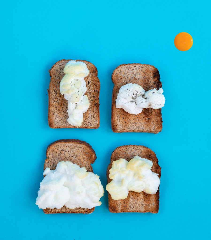 4 pieces of toast with egg white shaped clouds!