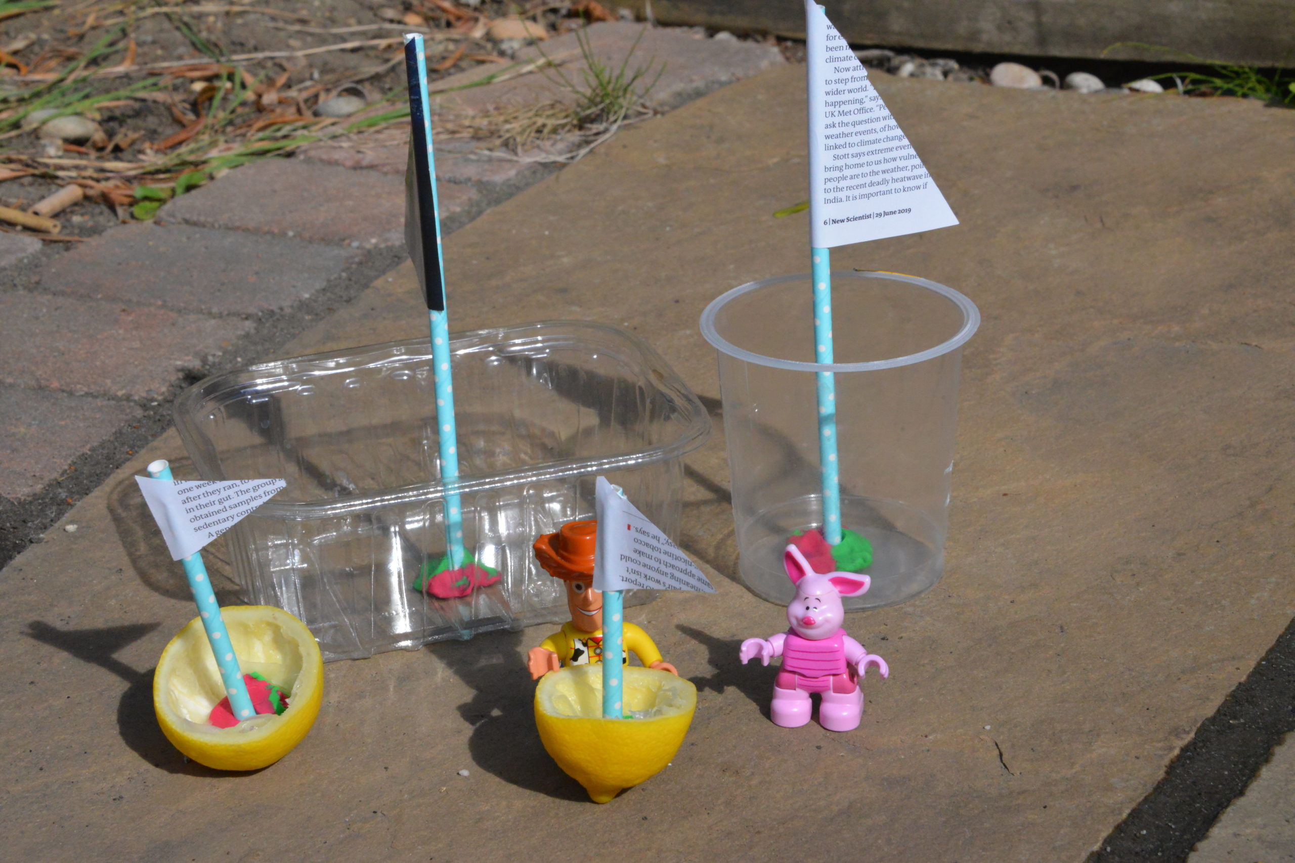 boats made from recycled material and lemon skin