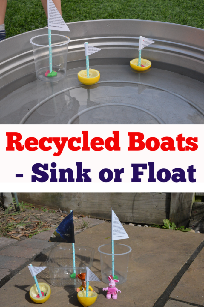 Recycled Boats - fun first preschool science project - sink or float activity #preschoolscience #scienceforkids #easyscienceforkids #simplescience