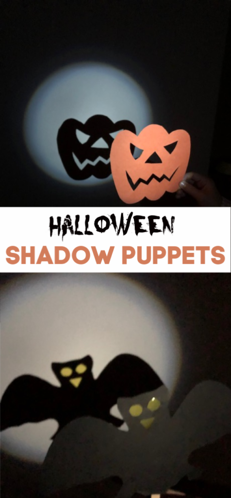 Easy Halloween Shadow Puppets - use card and lolly sticks to make these fun spooky puppets #Halloween #Halloweencrafts #HalloweenScience