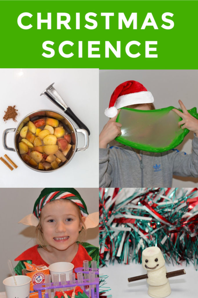 Christmas Science Experiments for kids #ChristmasScience fun collection of easy Christmas Science experiments for kids. Make Grinch slime, spiced apple cider, marshmallow snowmen and lots more Christmas Science Experiments