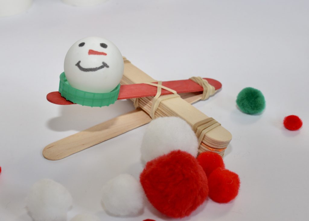 Snowman Catapult for a winter or Christmas STEM Challenge