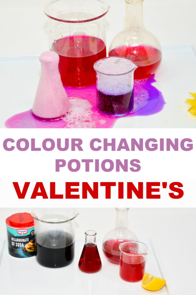 colour changing potions for Valentine's day #Valentinesdayforkids #scienceforkids