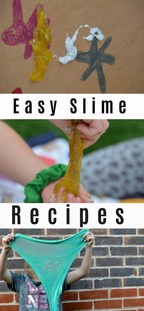 Easy Slime Recipes. Super simple no borax slime recipes for kids #scienceforkids #makingsciencefun #slime #noboraxslime