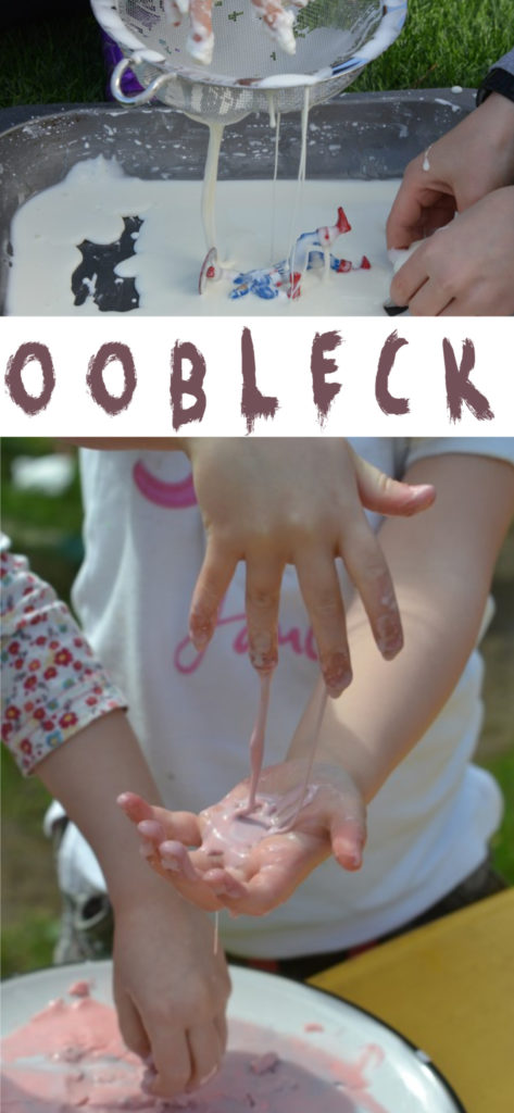 Oobleck or cornflour slime messy play for kids #scienceforkids #oobleck #cornflourslime #cornstarch