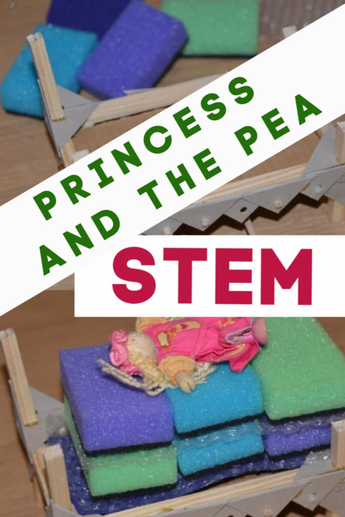 Princess and the Pea STEM activity. Create a mattress so the princess can't feel the pea #princessandthepea #WorldBookDay #FairyTaleSTEM