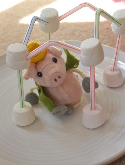 marshmallow and straw house for a Three Little Pigs STEM Challenge