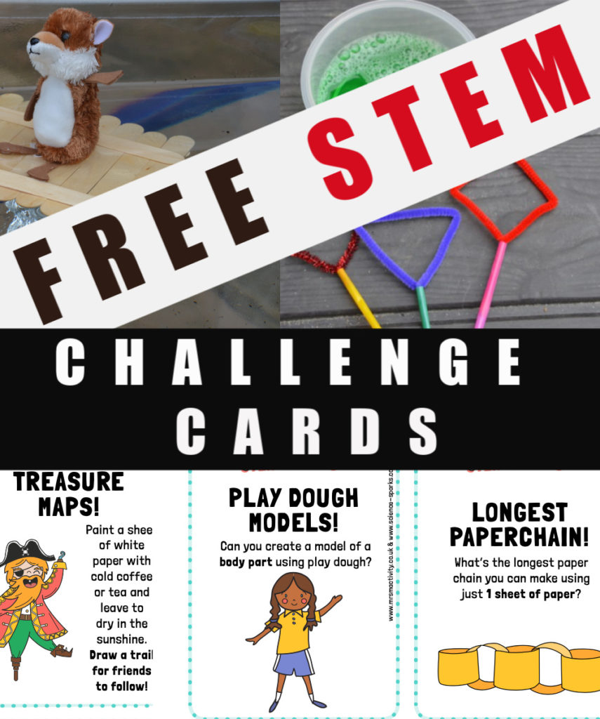 FREE STEM Challenge cards - 12 easy STEM activities for kids. #STEM #Sciencechallenges #STEMChallenges #scienceforkids