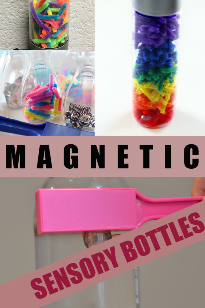 Collection of easy magnetic sensory bottles - great preschool science experiments #sensorybottles #magnets #magnetismexperiments