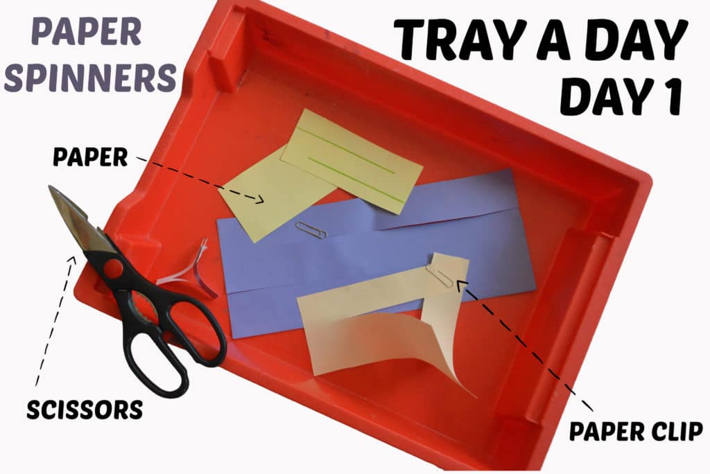 Tray a day - Paper, scissors and a paperclip for making easy Paper Spinners