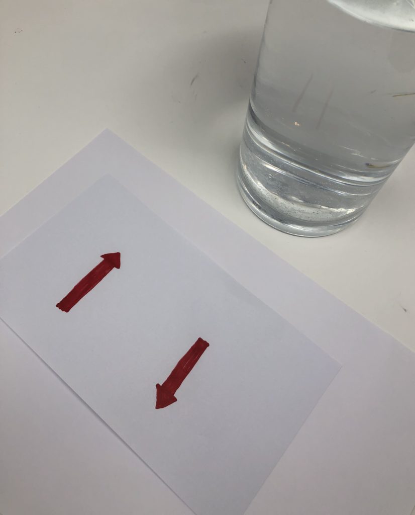 Light Refraction Experiment with arrows and water