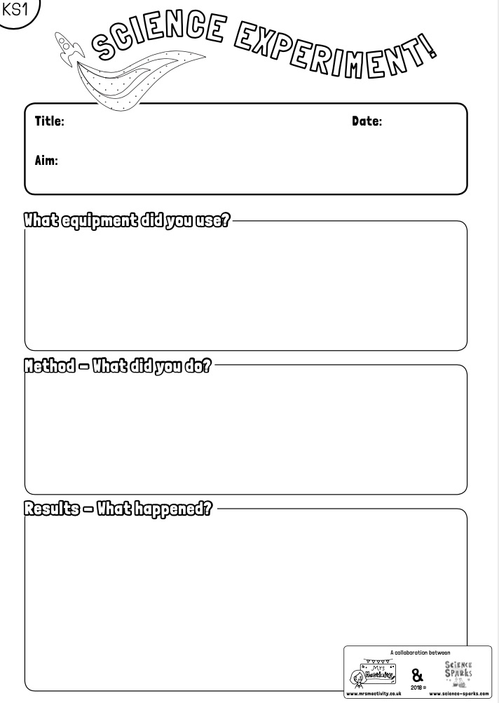 Science experiment write up sheet for Key Stage 1 Science