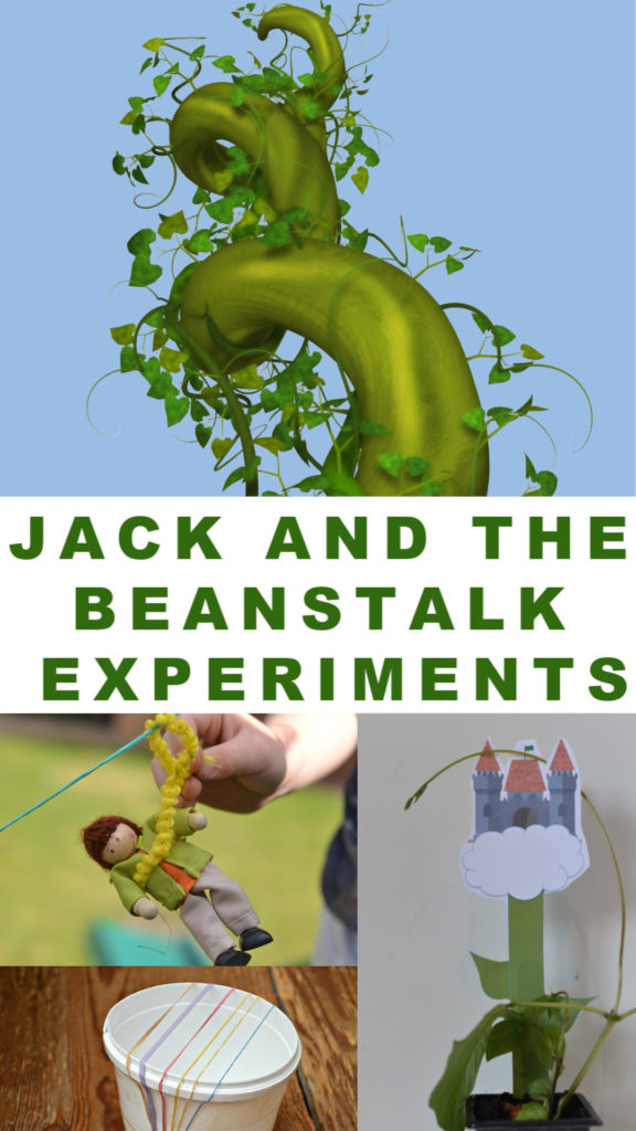 Easy Jack and the Beanstalk Experiments for kids. Grow a bean, build a zip line or a parcahute to help Jack escape from the giant. Make a harp, learn anout chicken lifecycles and lots more fun science for kids. #fairytalescience #jackandthebeanstalk #scienceforkids  #jackandthebeanstalkscienceexperiments