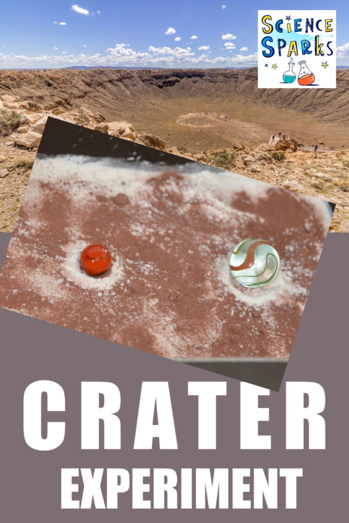 Easy crater experiment for kids. find out how craters form using flour, hot chocolate powder and marbles #craters #spacescience #gravityexperiments
