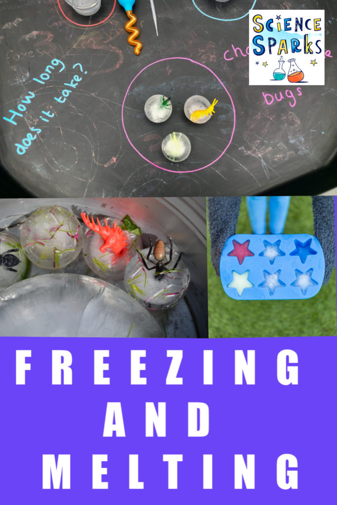 collage of ice experiments for learning about freezing and #melting!#iceexperiments #whatismelting #scinecexperiments