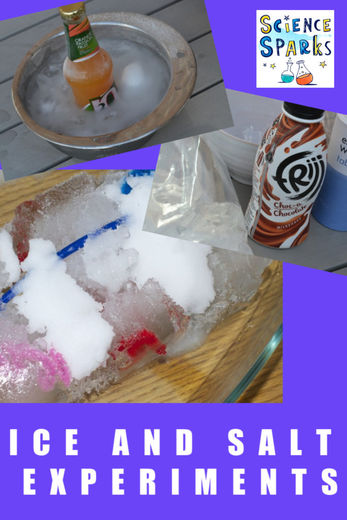 Collage of salt and ice experiments. Find out why salt melts ice with these easy ice experiments #iceexperiments #saltandice
