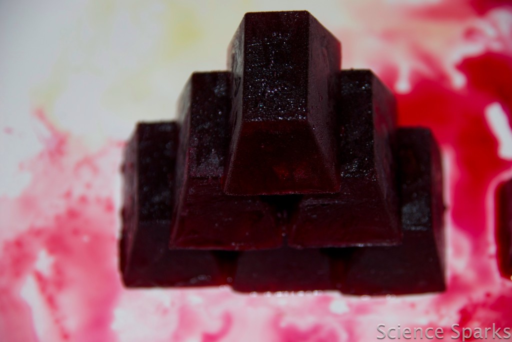Image of blocks of frozen juice for an ice experiment for kids