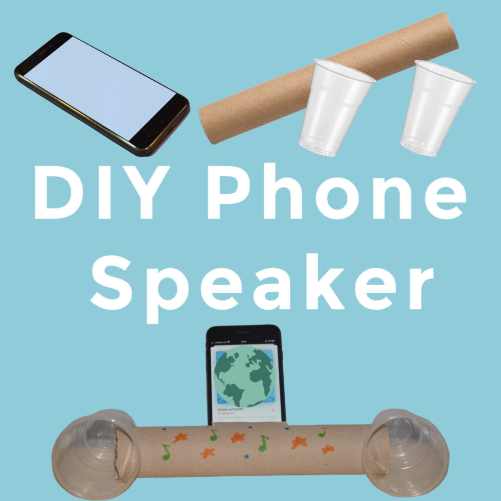 everything you need to make a DIY phone speaker - cardboard tubes, plastic cups and a phone!