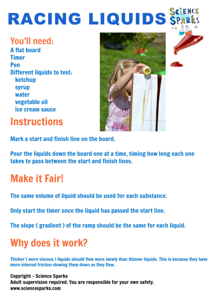 Racing Liquids experiment instructions. A fun activity for learning about viscosity of liquids.