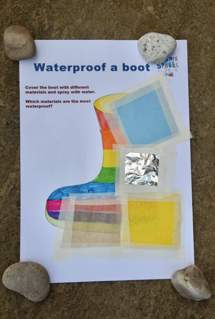 a piece of paper with a boot image with different types of materials attached to it as part of a waterproofing investigation