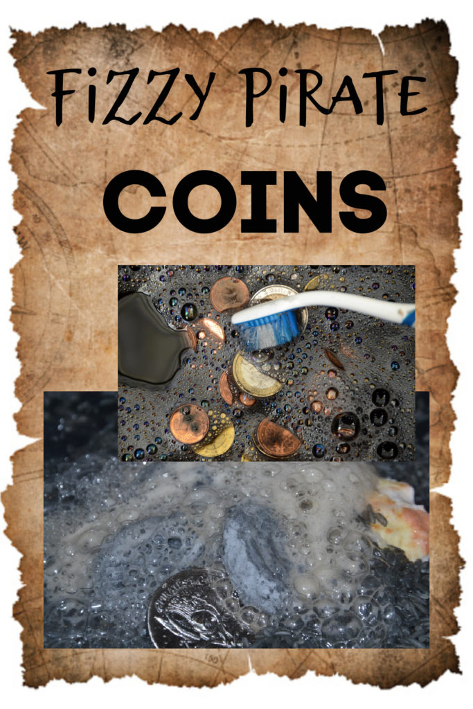 Make fizzy baking soda rocks and hide pirate coins inside. Fun pirate science experiments for kids #pirates #pirateparty #piratescience #piratepartyideas #piratesforkids