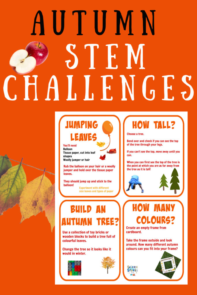Fun autumn STEM challenges for kids of all ages. Make jumping leaves, treasure sticks and lots more autumnal and fall fun #STEM #AutumnSTEM #FallSTEM #Fall STEMChallenges