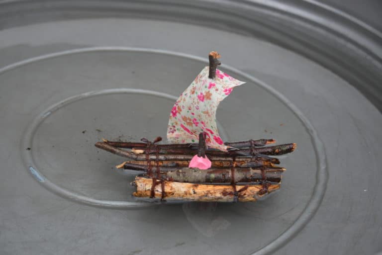 Boat made from twigs and corks