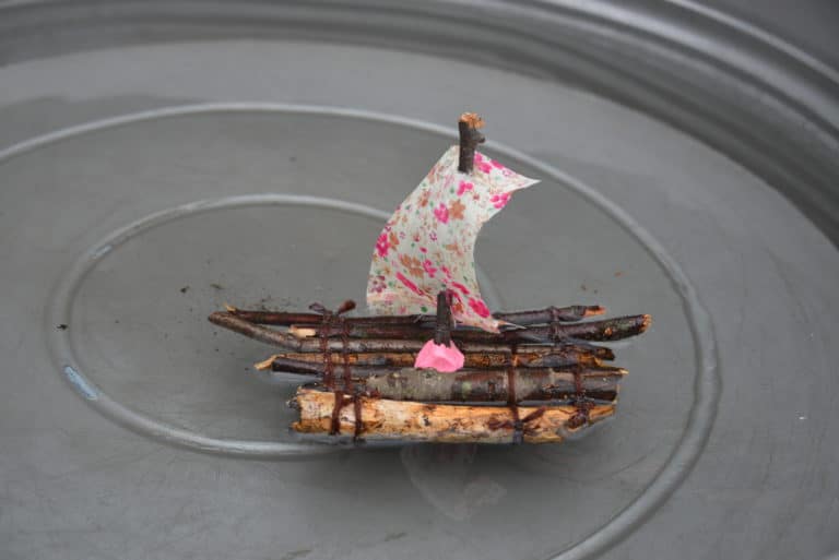 Boat made from twigs and corks