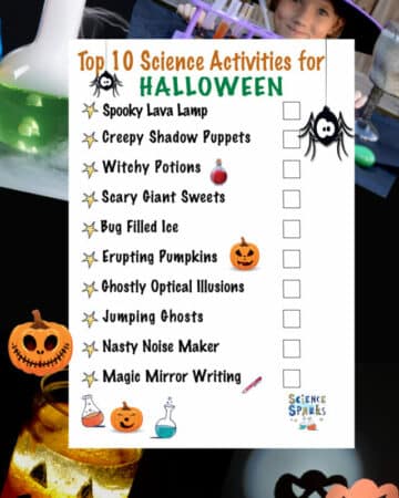 list of the top 10 science experiments for Halloween with checkboxes to tick off