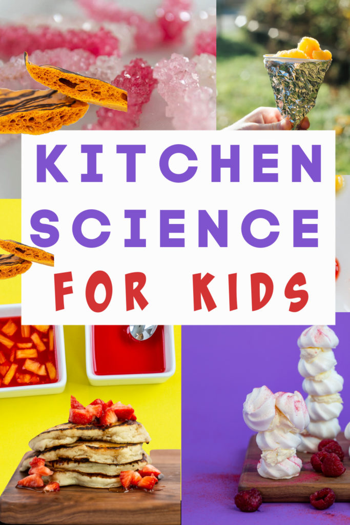 Brilliant collection of Kitchen Science Experiments for kids. Make honeycomb, blow up a balloon with yeast, make meringue, find out why pineapple stops jelly science and more kitchen science experiments #kitchenscience #scienceforkids #cookingforkids