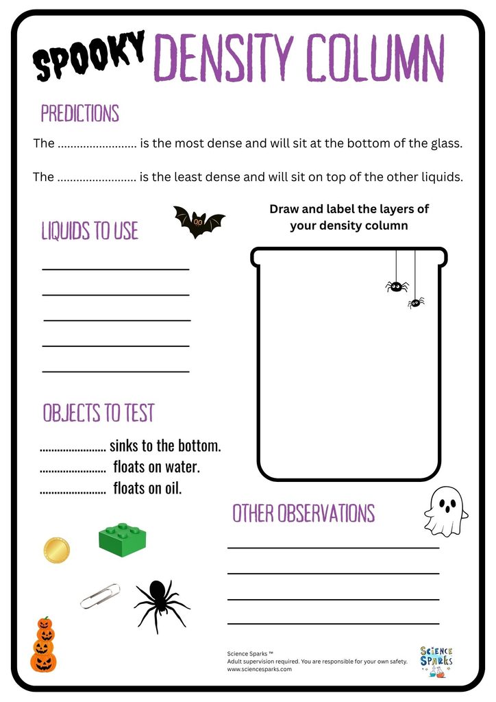 spooky density STEM Challenge results sheet