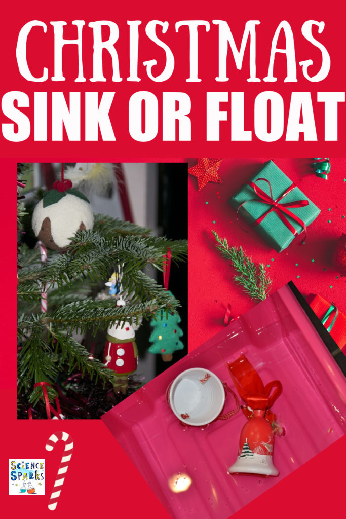 Fun Christmas science activity for littles ones - do Chrstmas decorations sink or float #Christmas #ChristmasScience #ScienceforKids