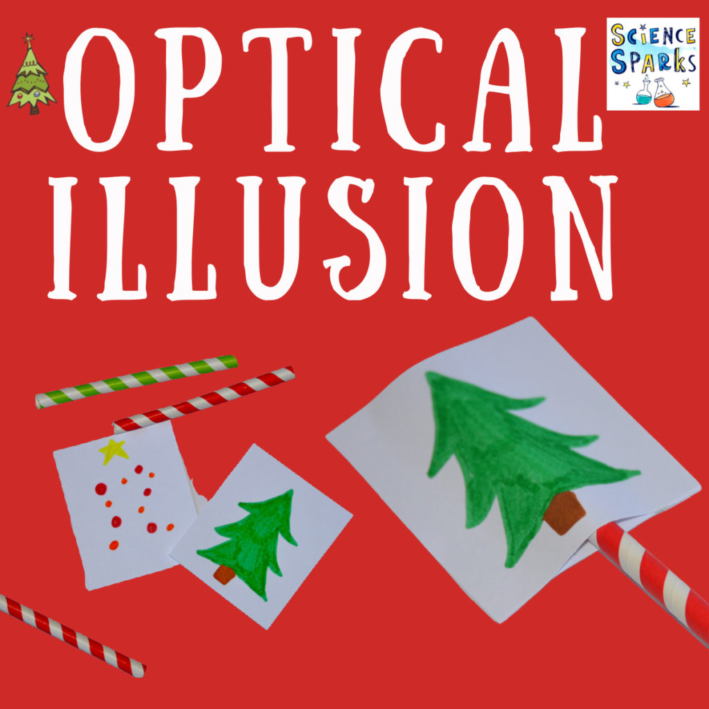 Christmas themed optical illusions. Make baubles appear on a Christmas tree
