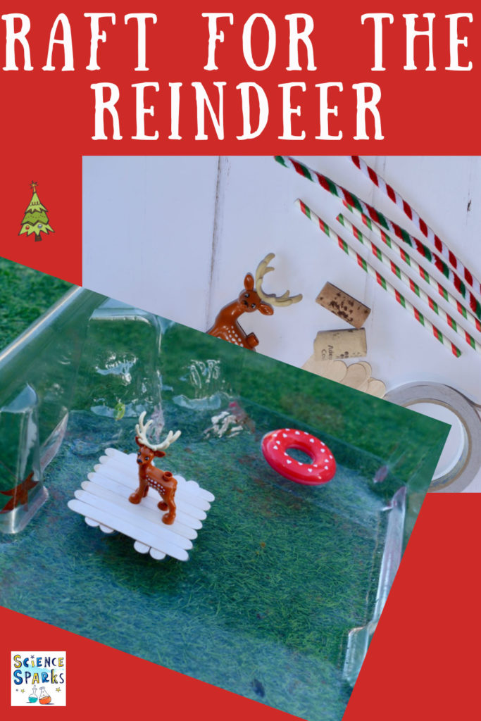 Reindeer STEM Challenge. Fun Christmas reindeer themed activity for kids! Save a reindeer by designing, building and testing rafts #ChristmasSTEM #ChristmasScience #Scienceforkids