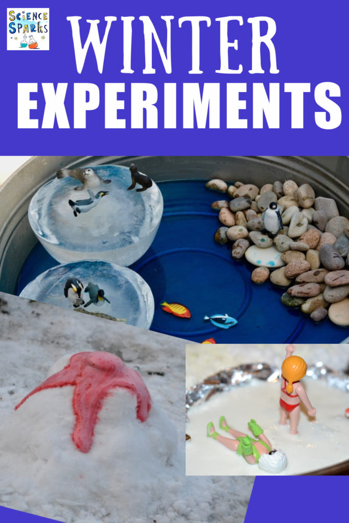 Awesome Winter Science Experiments for Kids. Make snow, snow volcanos, frost, melting ice caps and lots more #Winterscience #scienceforkids #scienceexperiments #winterscienceexperiments