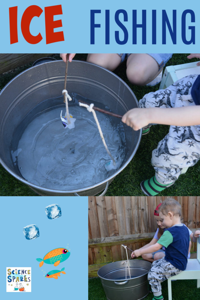 Freeze plastic fish in ice with string and tie a stock to the end to make fishing rod. Time how long it takes to melt each ice in different temperature water #icefishing #iceexperiments #scienceforkids #winterscience