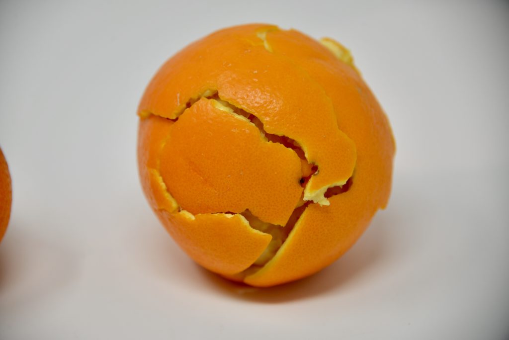 orange using peel to demonstrate plate tectonics