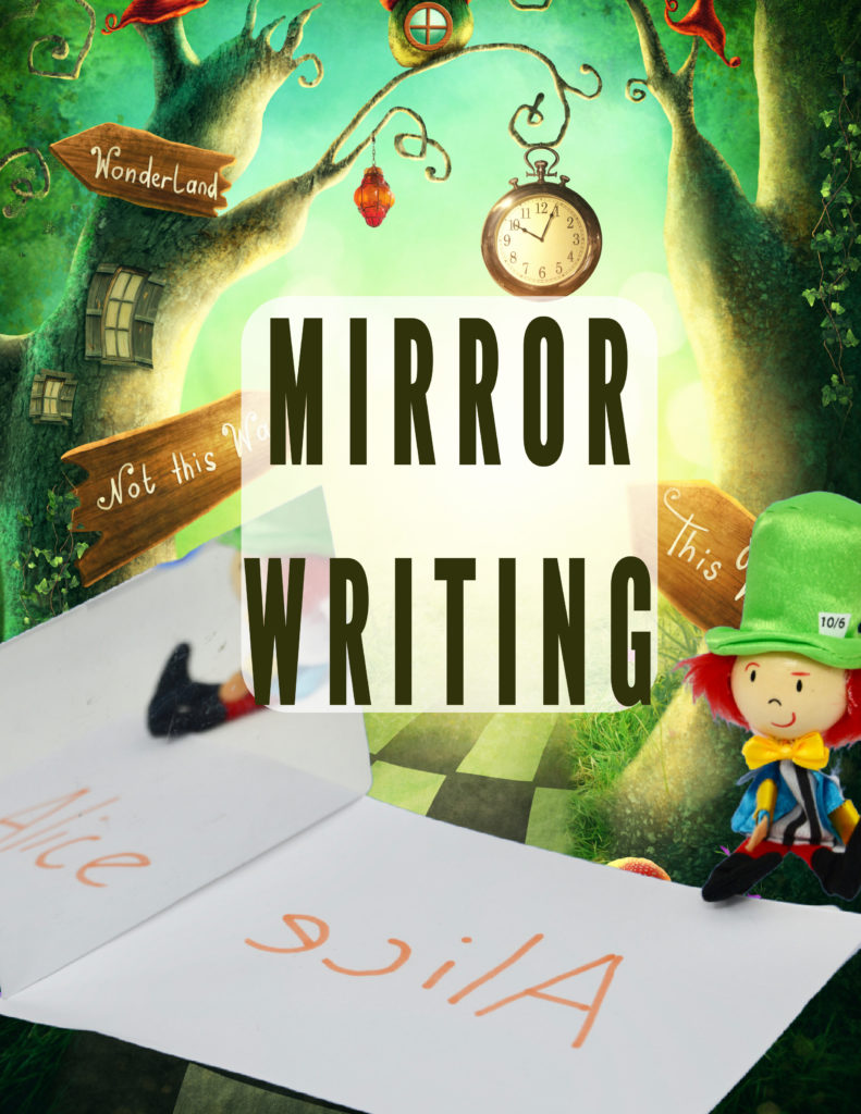 Mirror writing Alice in Wonderland science activity. Great book themed science activity for kids