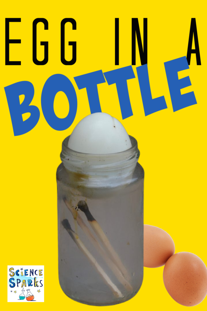 Egg being sucked into bottle as part of an air pressure experiment.