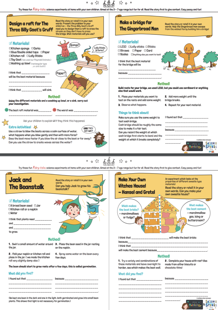Fairy Tale themed printable STEM challenge sheet